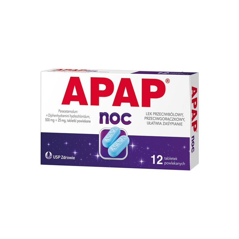 Apap Noc, Paractamol 500 mg + chlorowodorek difenhydraminy 25 mg