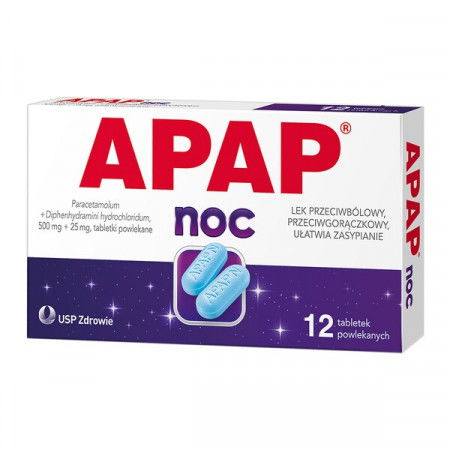 Apap Noc, Paractamol 500 mg + chlorowodorek difenhydraminy 25