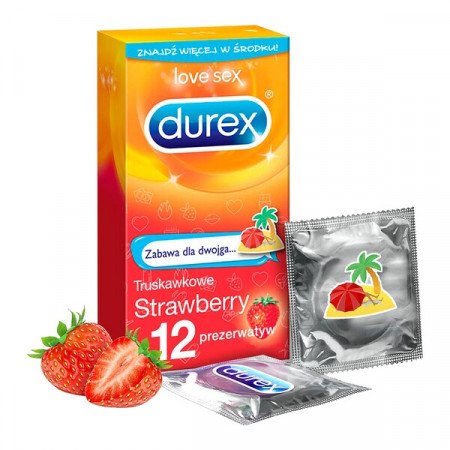 Durex Emoji Strawberry, prezerwatywy, 12 szt.