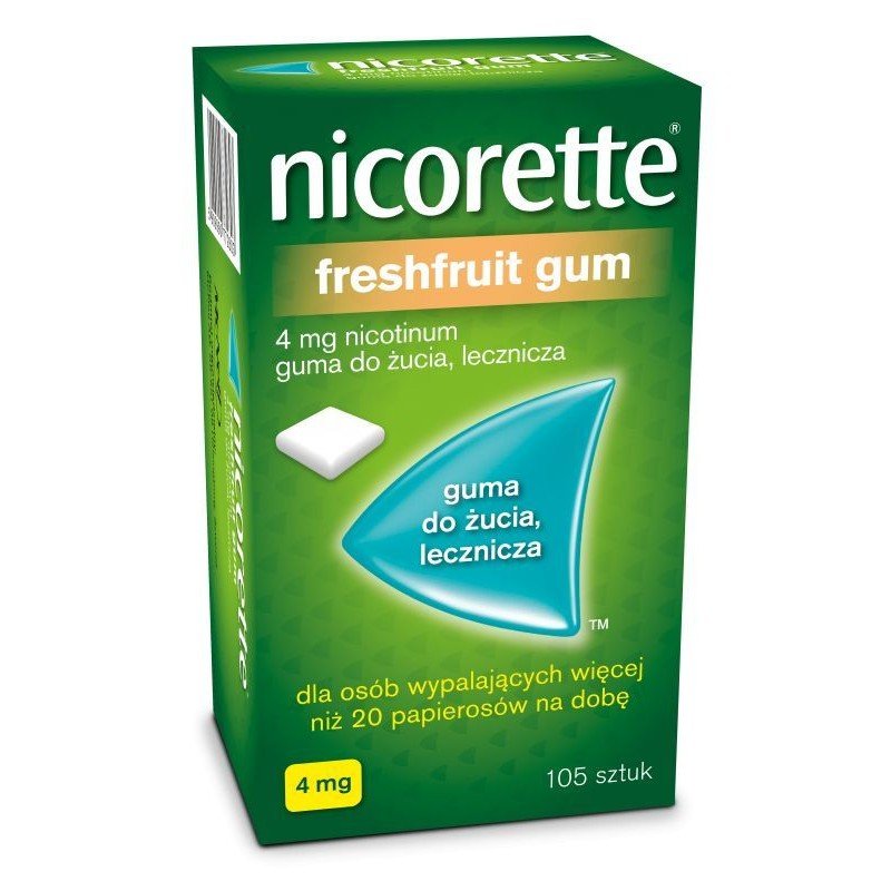 Nicorette FreshFruit 4 mg guma do żucia 105 szt., rzucanie palenia