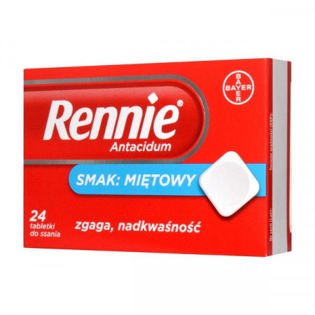 Rennie Antacidum smak miętowy 24 tabletki do ssania, zgaga