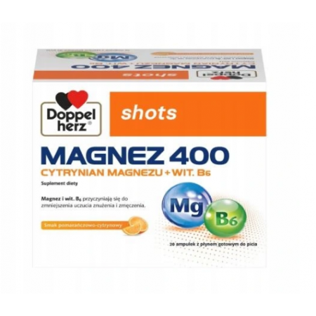 Doppelherz Shots Magnez 400 płyn - 20 amp. po 25 ml