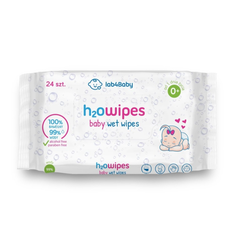 LAB4BABY H2O WIPES BABY WET WIPES Ultradelikatne Chusteczki LAB4BABY H2O WIPES BABY WET WIPES Ultradelikatne Chusteczki nawilżone od 1.dnia życia - - 24 szt.