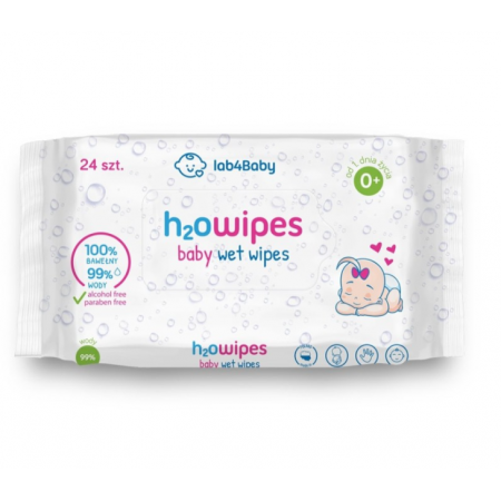 LAB4BABY H2O WIPES BABY WET WIPES Ultradelikatne Chusteczki LAB4BABY H2O WIPES BABY WET WIPES Ultradelikatne Chusteczki nawilżone od 1.dnia życia - - 24 szt._2