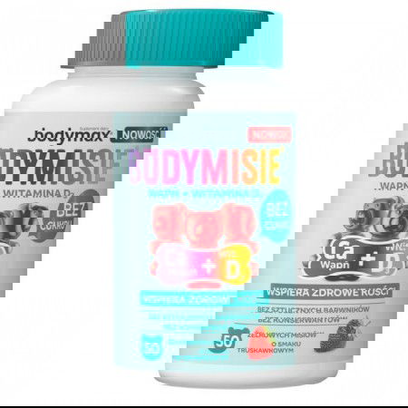 Bodymax Wapń + Wit. D3 Bodymisie o smaku Truskawkowym, żelki 50 Bodymax Wapń + Wit. D3 Bodymisie o smaku Truskawkowym, żelki 50 szt._2