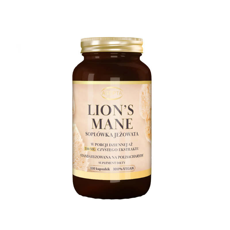 Lion's Mane - Soplówka Jeżowata 530mg ekstraktu 100kps VEGAN Lion's Mane - Soplówka Jeżowata 530mg ekstraktu 100kps VEGAN