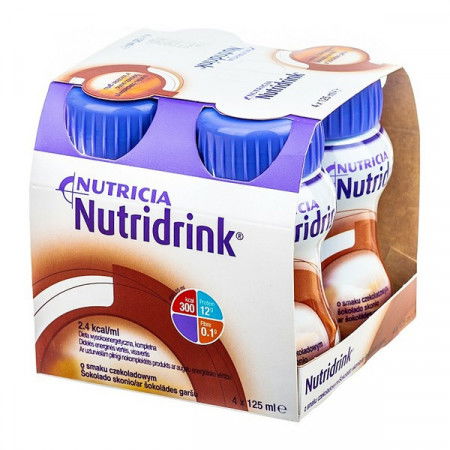 Nutridrink, smak czekoladowy, płyn, 4 x 125 ml